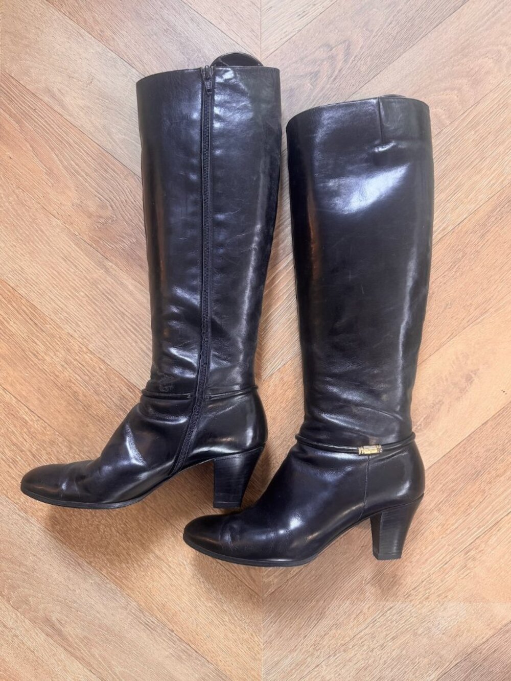 Salvatore Ferragamo Vintage 1970s Black Leather Knee High Boots 7.5B